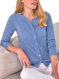 Pure Collection Crew Neck Pure Cashmere Cardigan, Blue