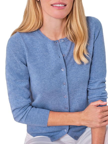 Pure Collection Crew Neck Pure Cashmere Cardigan, Blue - view 2, Blue