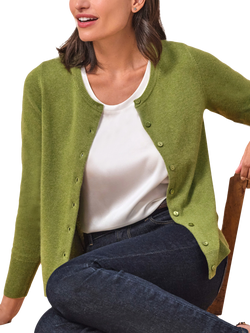 Pure Collection Crew Neck Pure Cashmere Cardigan, Olive Green, Olive Green