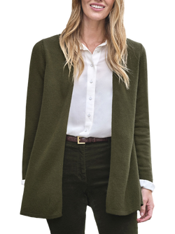 Pure Collection Pure Gassato Cashmere Swing Cardigan, Deep Khaki, Deep Khaki