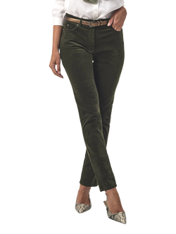 Pure Collection Washed Velvet Jeans, Khaki