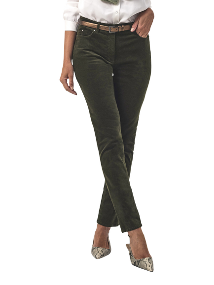Pure Collection Washed Velvet Jeans, Khaki