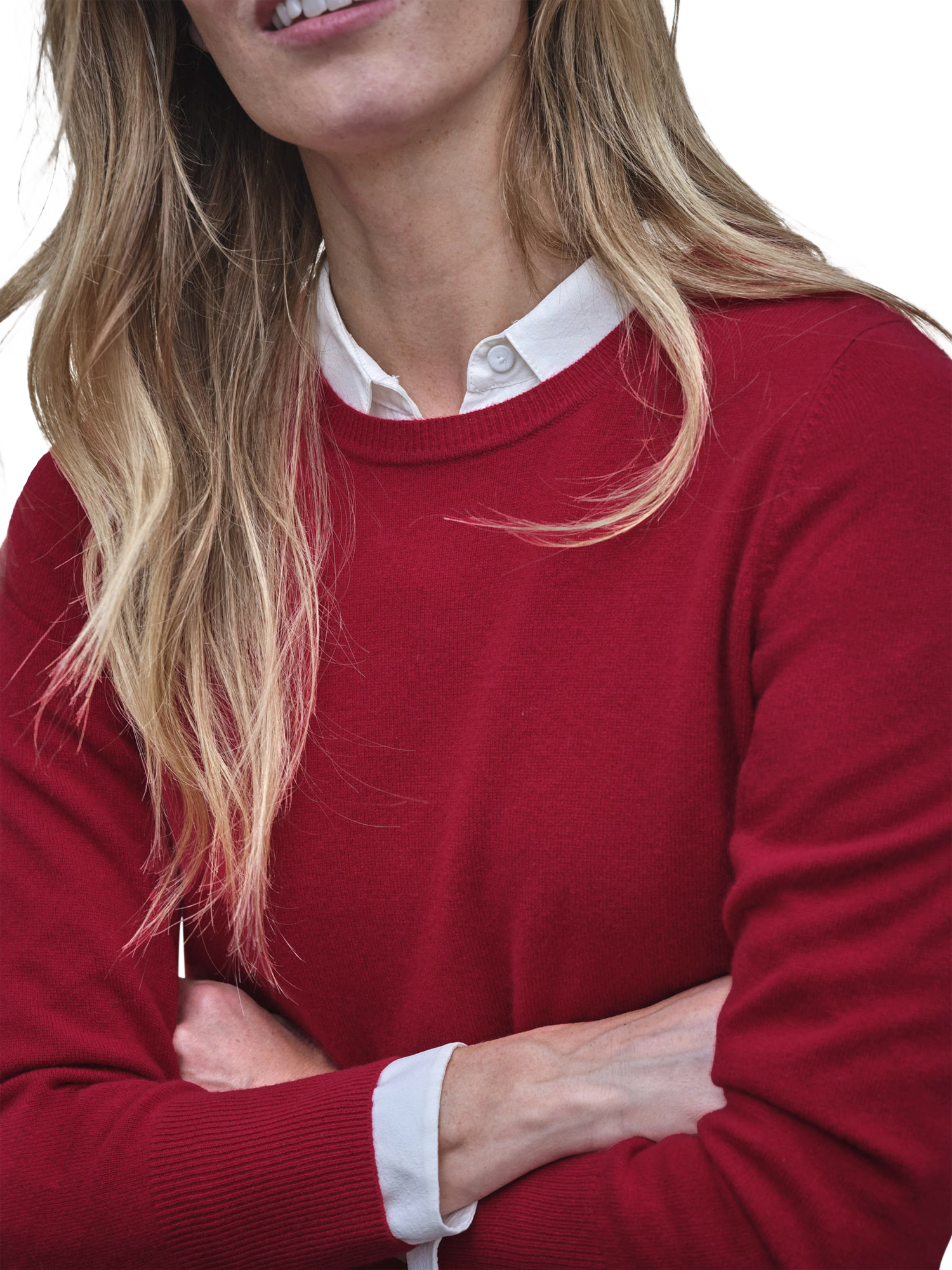 Product image 2 of 3, which shows Pure Collection Crew Neck Cashmere Sweater, Cherry Red, 8