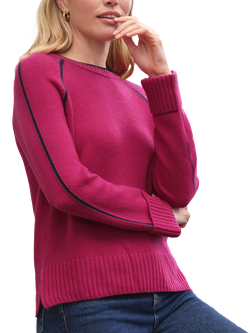 Pure Collection Contrast Trim Pure Cashmere Jumper, Pink/Multi, Pink/Multi