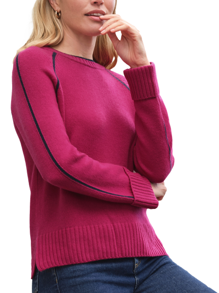Pure Collection Contrast Trim Pure Cashmere Jumper, Pink/Multi, Pink/Multi