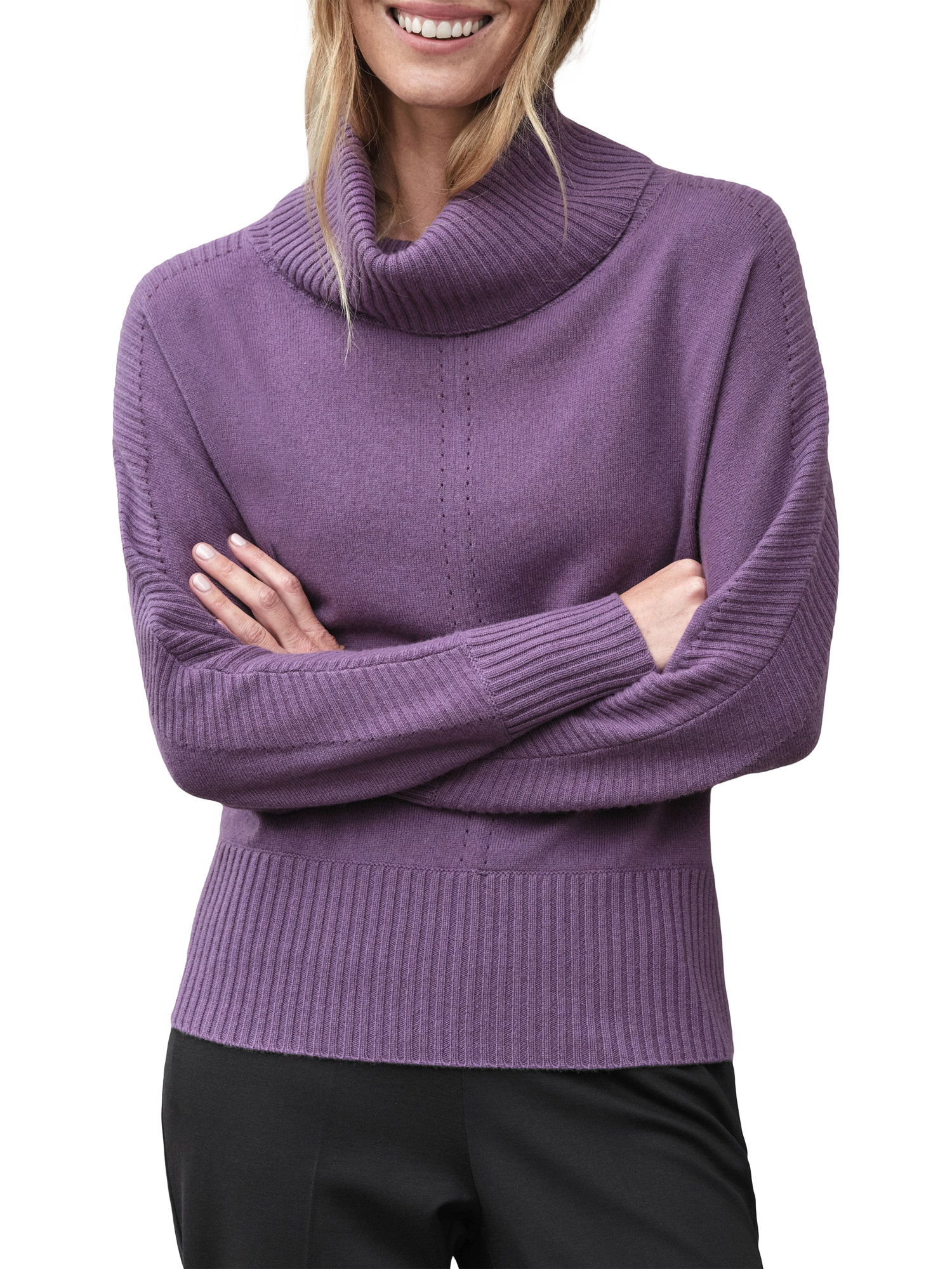 Product image 1 of 3, which shows Pure Collection Cowl Neck Pure Cashmere Jumper, Grape, 8