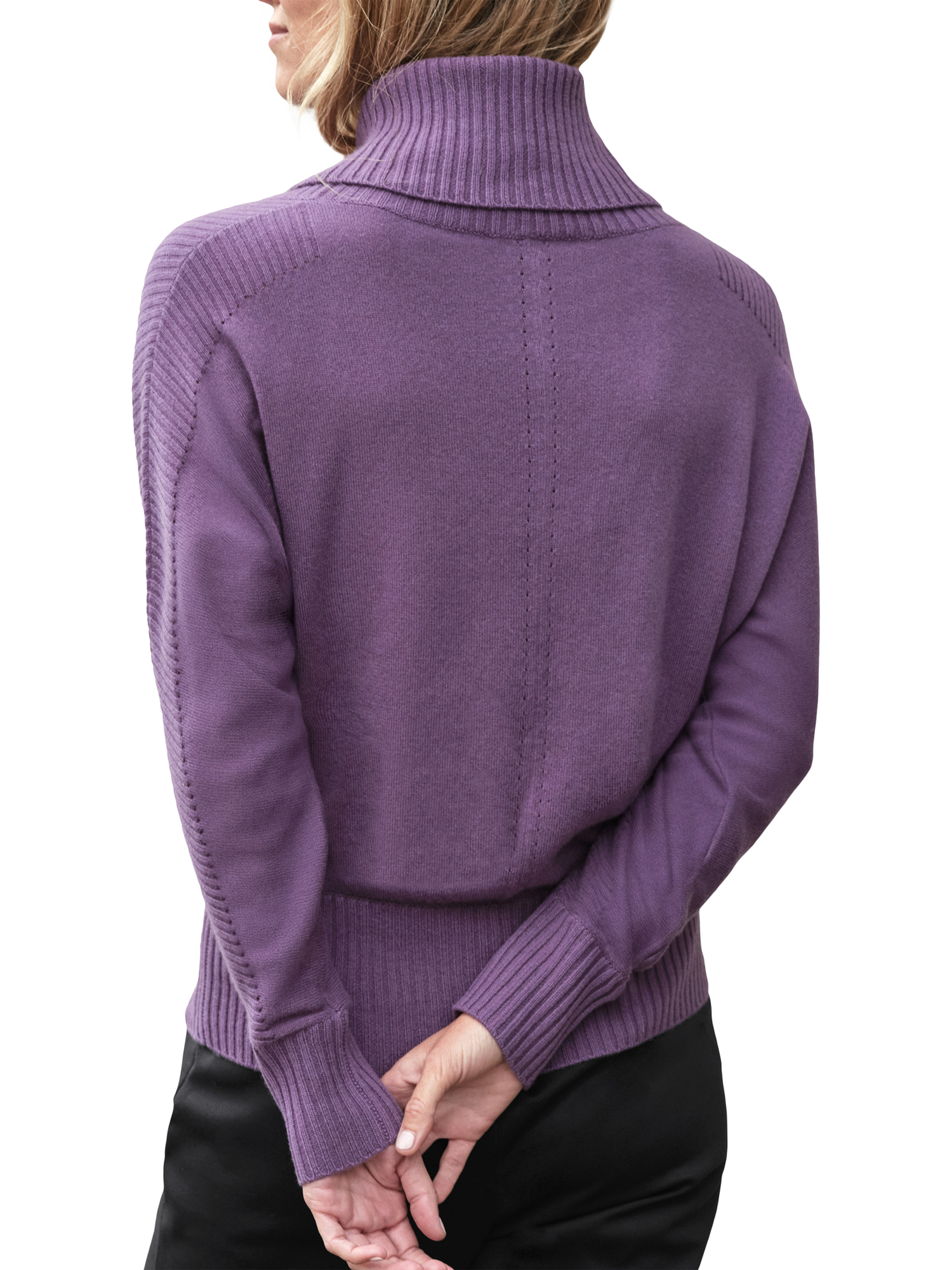 Product image 2 of 3, which shows Pure Collection Cowl Neck Pure Cashmere Jumper, Grape, 8