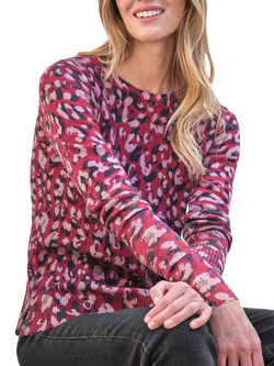 Pure Collection Animal Print Pure Cashmere Jumper, Berry, Berry