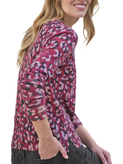 Pure Collection Animal Print Pure Cashmere Jumper, Berry - view 2, Berry