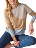 Pure Collection Gassato Wave Intarsia Crew Neck Cashmere Sweater, Camel/Blue