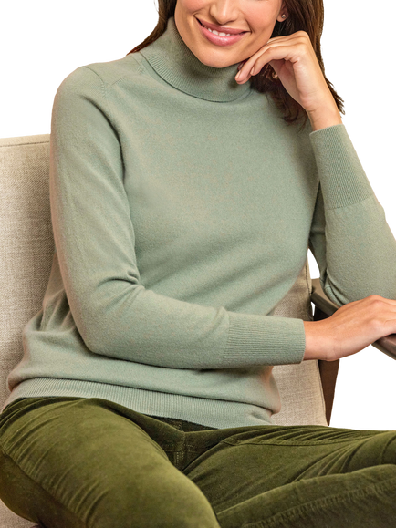 Pure Collection Roll Neck Pure Cashmere Jumper, Thyme, Thyme