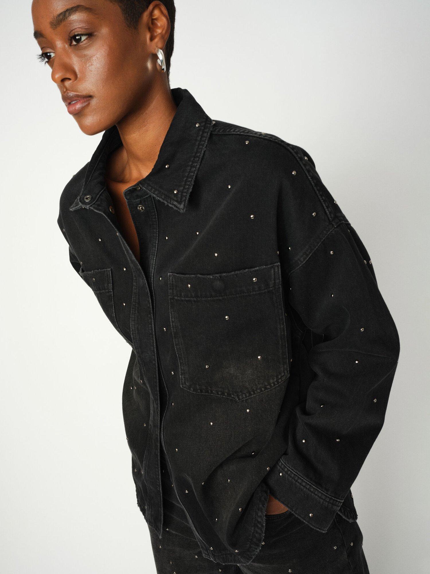 Product image 1 of 4, which shows MOS MOSH Emme Studs Denim Shirt, Dark Grey, XS