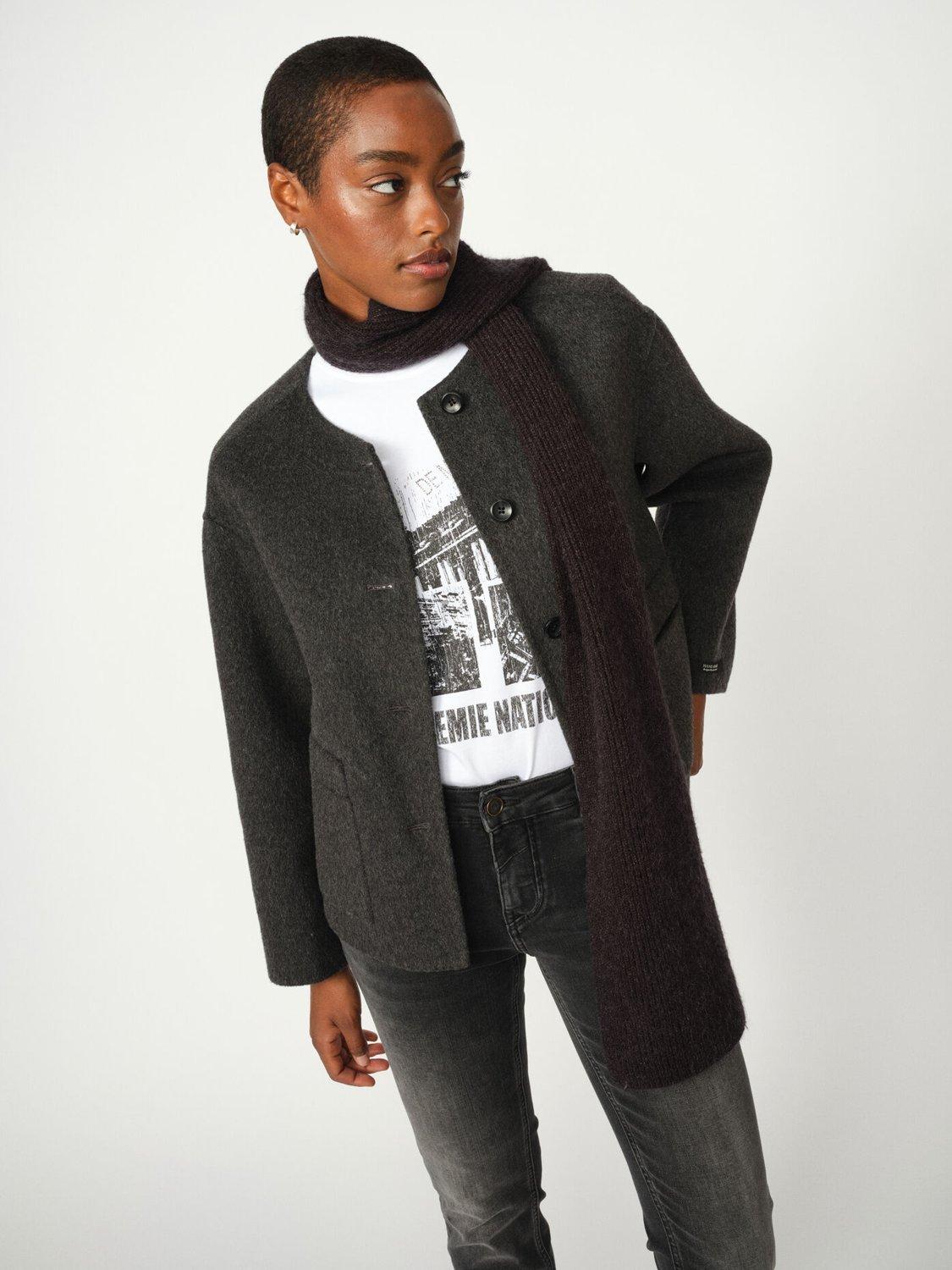 Product image 3 of 5, which shows MOS MOSH Maria Scarf Neck Wool Rich Jacket, Phantom, XS