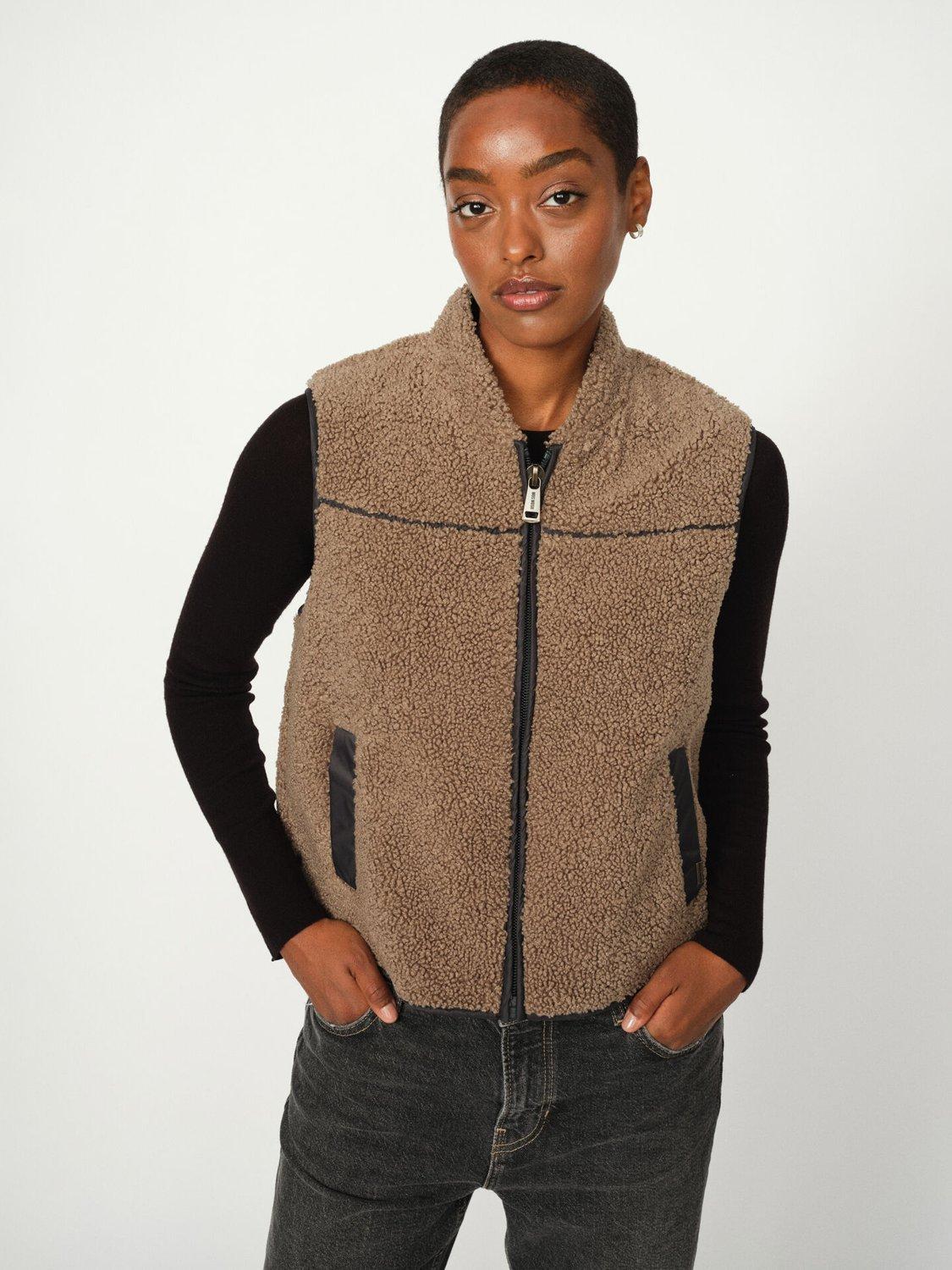Product image 1 of 4, which shows MOS MOSH Rowe Teddy Gilet, Light Brown, XS