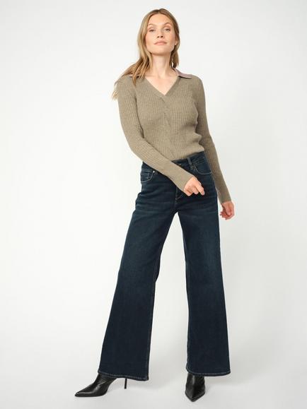 MOS MOSH Mid Rise Wide Leg Denim Jeans, Mid Blue
