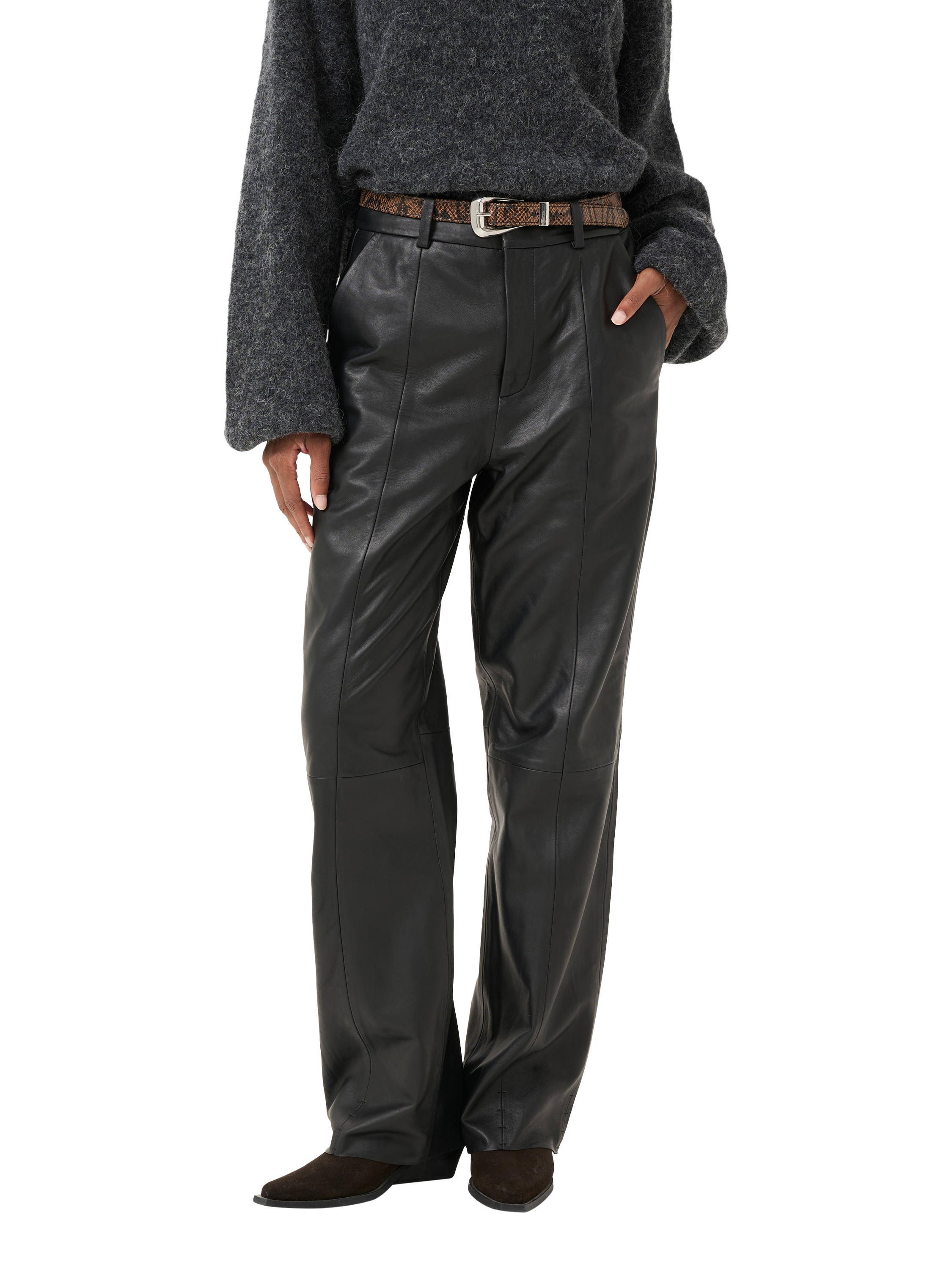 Product image 1 of 6, which shows Gestuz Luciana Leather Trousers, Black, 14