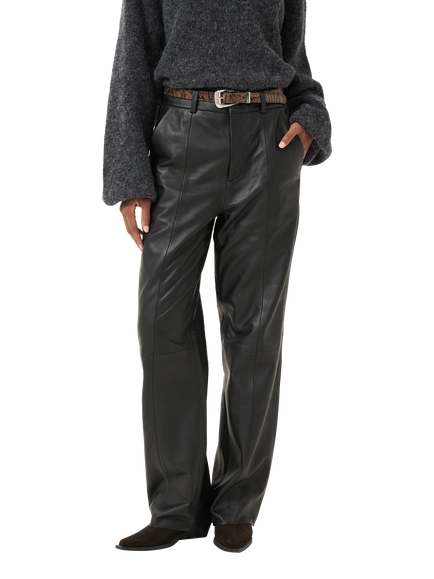 Gestuz Luciana Leather Trousers, Black, Black