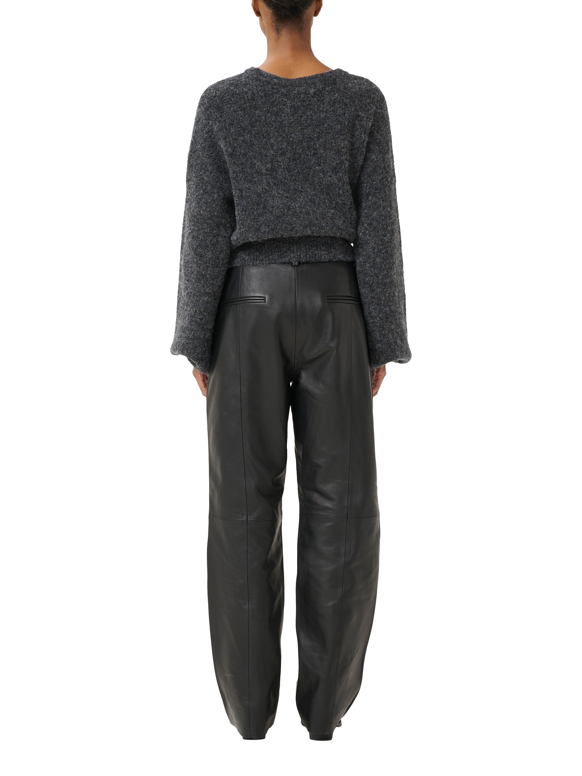 Product image 2 of 6, which shows Gestuz Luciana Leather Trousers, Black, 14