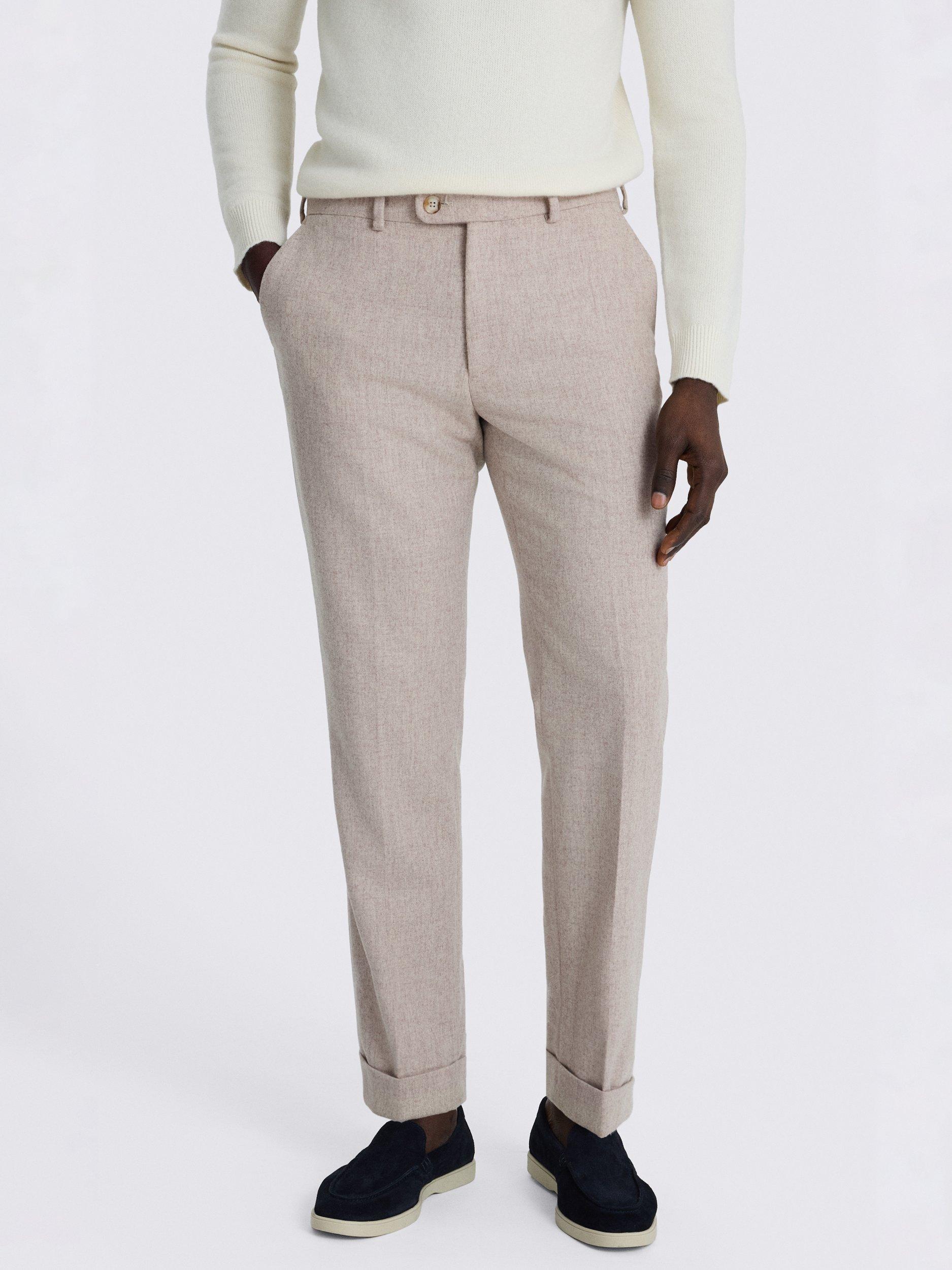 Product image 1 of 5, which shows Moss Straight Fit Wool Flannel Trousers, Oatmeal, 30S