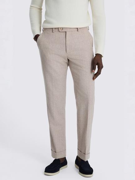 Moss Straight Fit Wool Flannel Trousers, Oatmeal