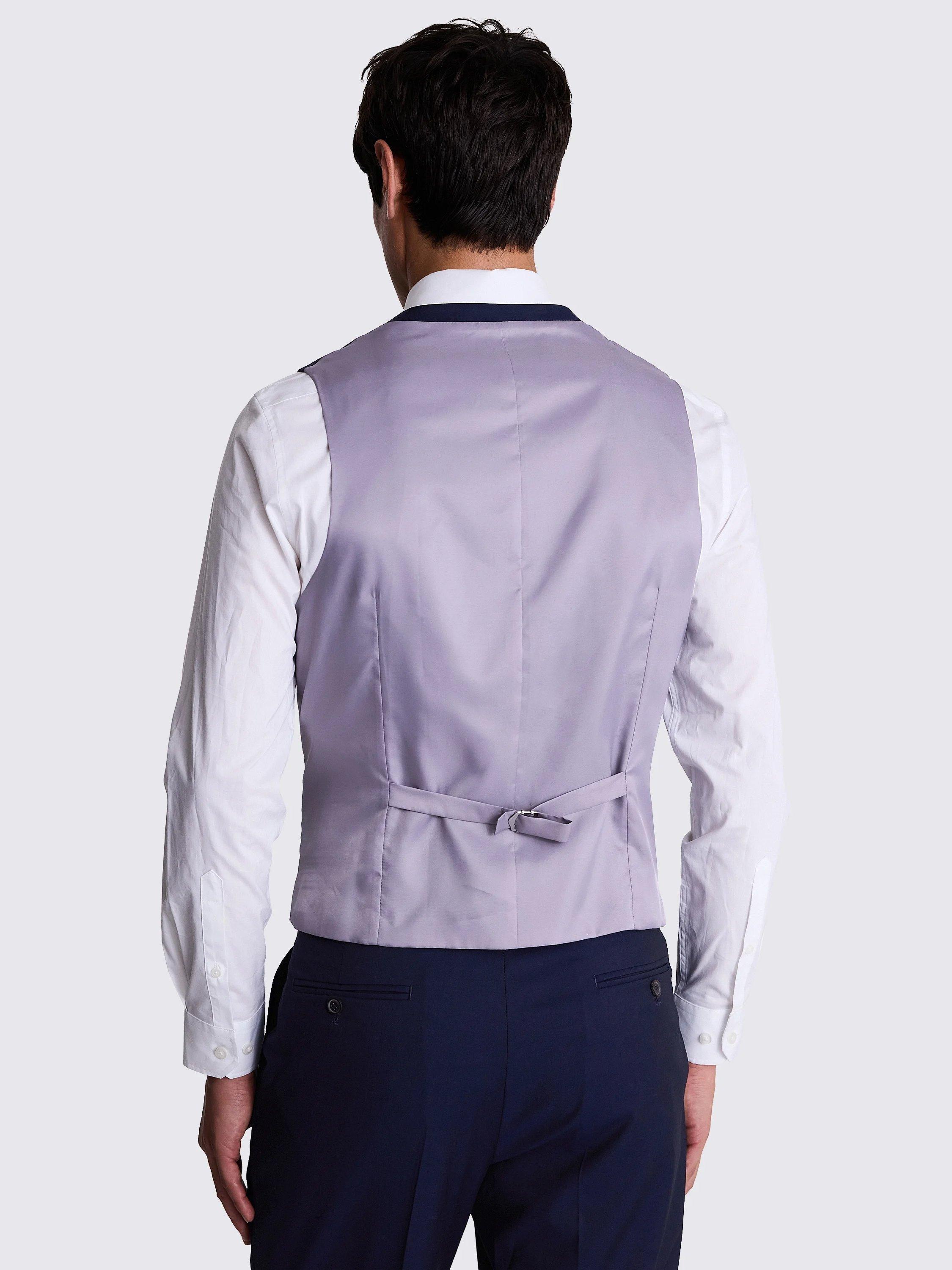 Product image 2 of 3, which shows Moss Regular Fit Ink Stretch Suit Waistcoat, Blue, 36R