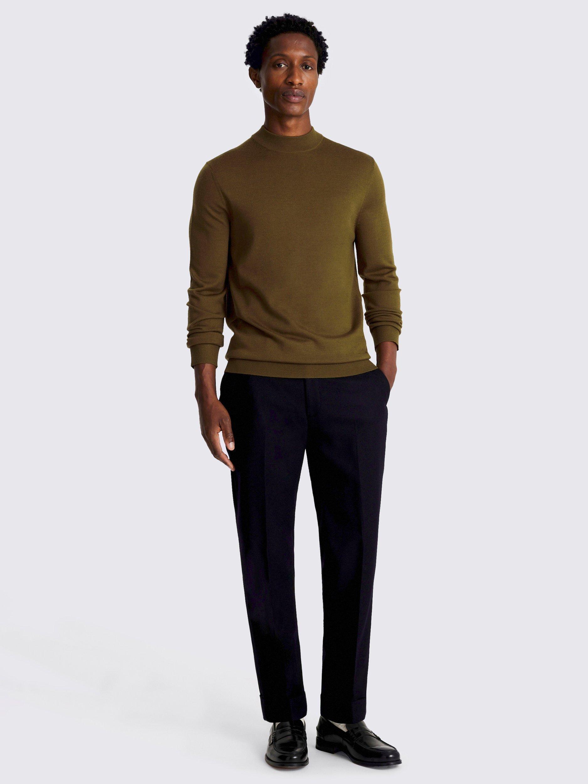 Product image 2 of 4, which shows Moss Cerise Merino Wool Blend High Neck Jumper, Olive, S