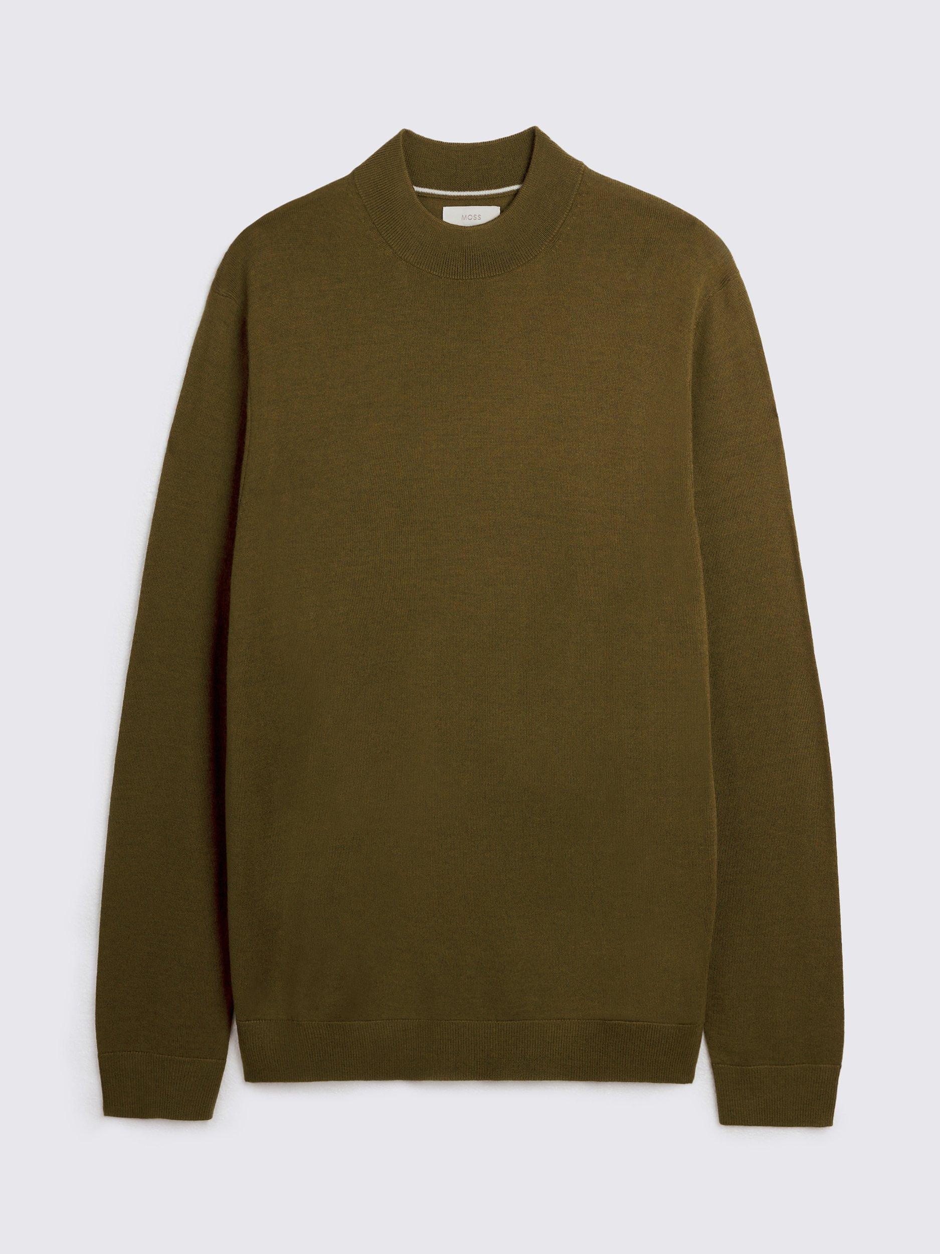 Product image 4 of 4, which shows Moss Cerise Merino Wool Blend High Neck Jumper, Olive, S