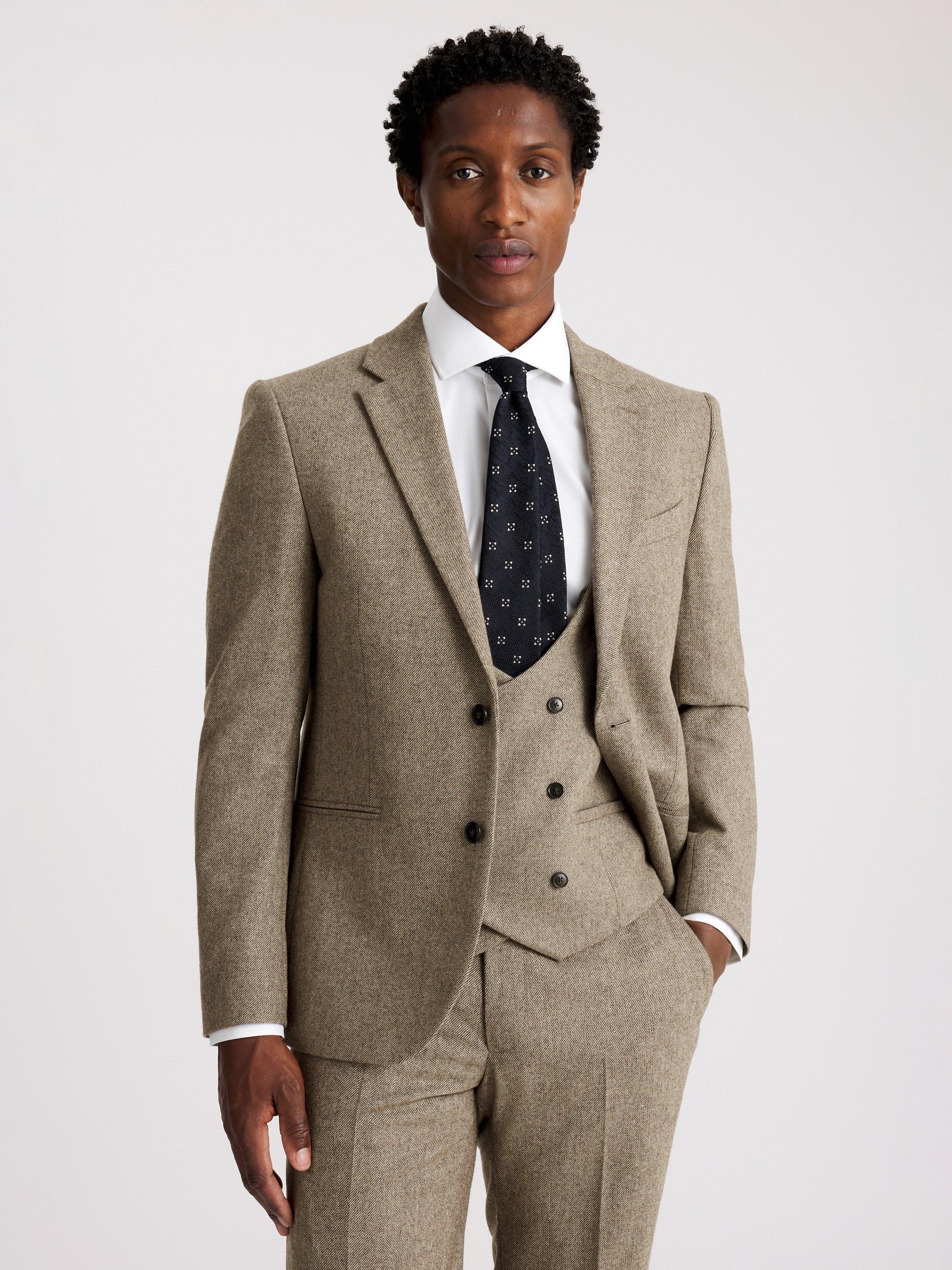 Product image 1 of 8, which shows Moss Slim Fit Tweed Suit Jacket, Brown Twill, 36S