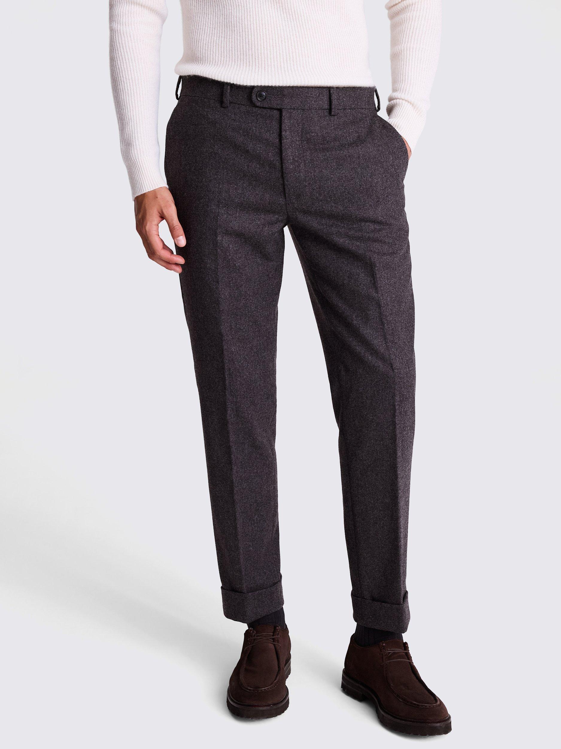 Product image 1 of 5, which shows Moss Straight Fit Wool Flannel Trousers, Charcoal, 30S