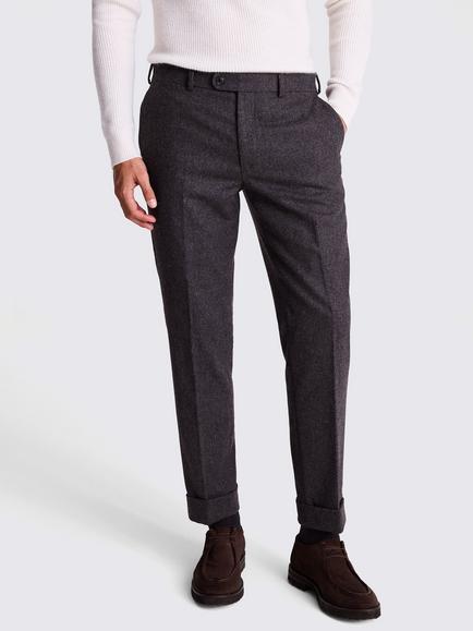 Moss Straight Fit Wool Flannel Trousers, Charcoal