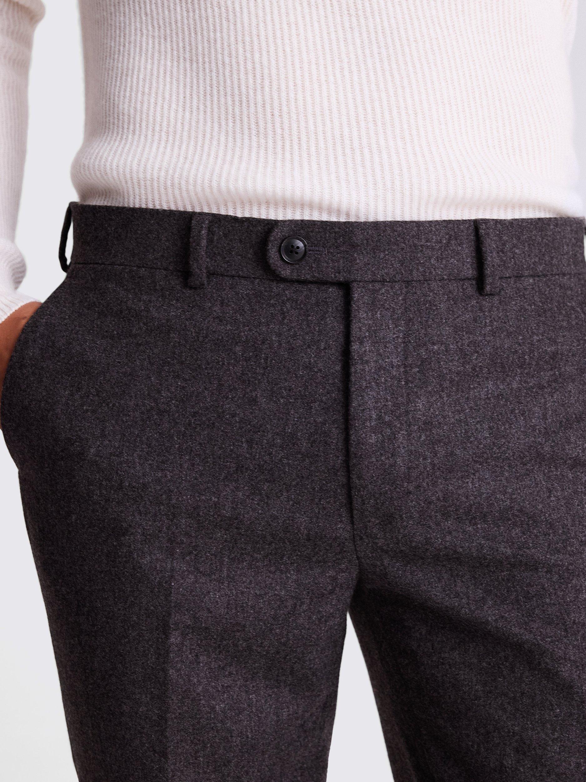 Product image 3 of 5, which shows Moss Straight Fit Wool Flannel Trousers, Charcoal, 30S