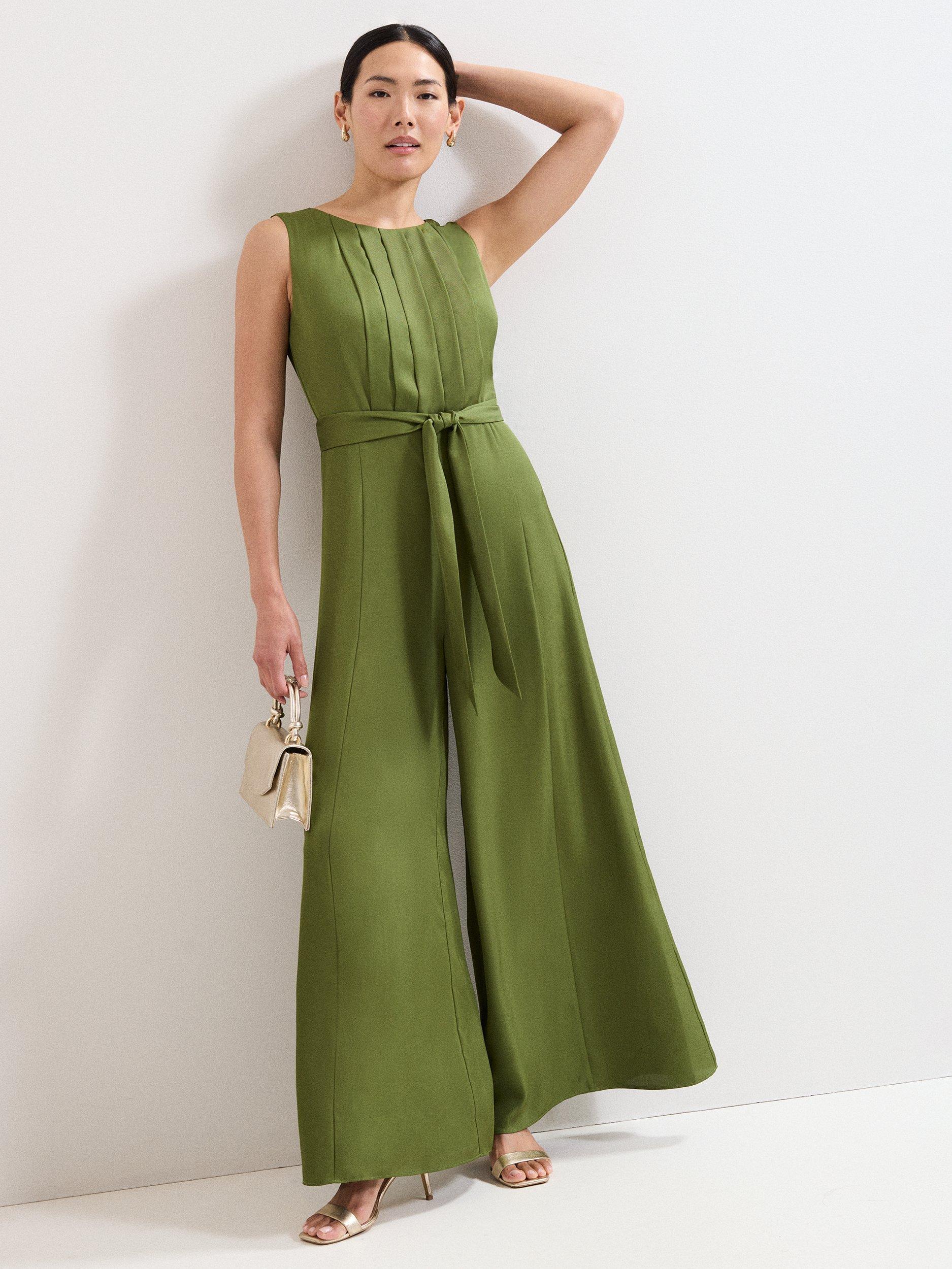 Product image 1 of 7, which shows Phase Eight Petite Janine Wide Leg Jumpsuit, Green, 18