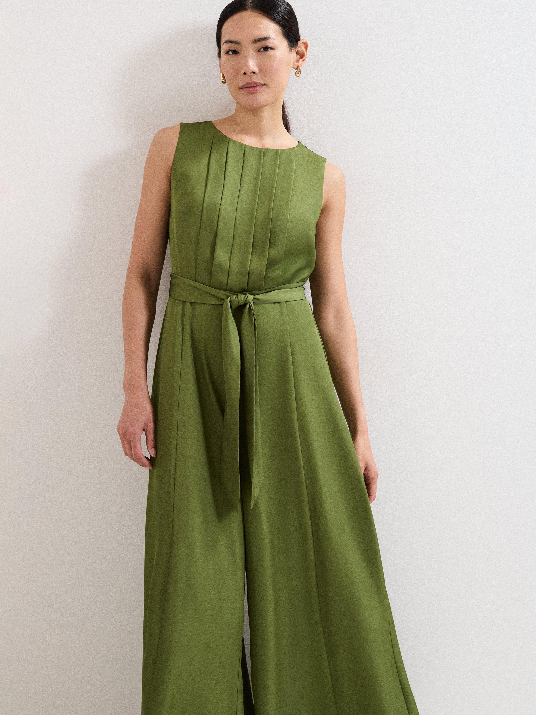 Product image 3 of 7, which shows Phase Eight Petite Janine Wide Leg Jumpsuit, Green, 18