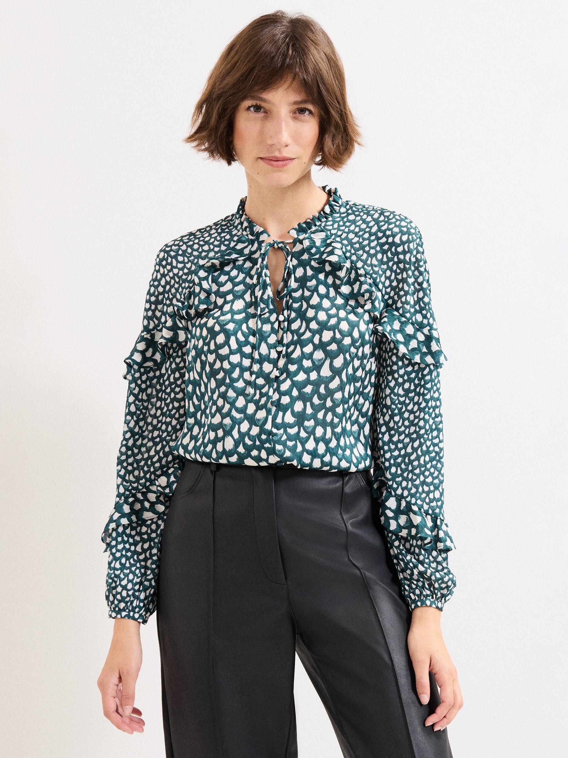 Product image 1 of 5, which shows Phase Eight Manon Frill Blouse, Green, 8
