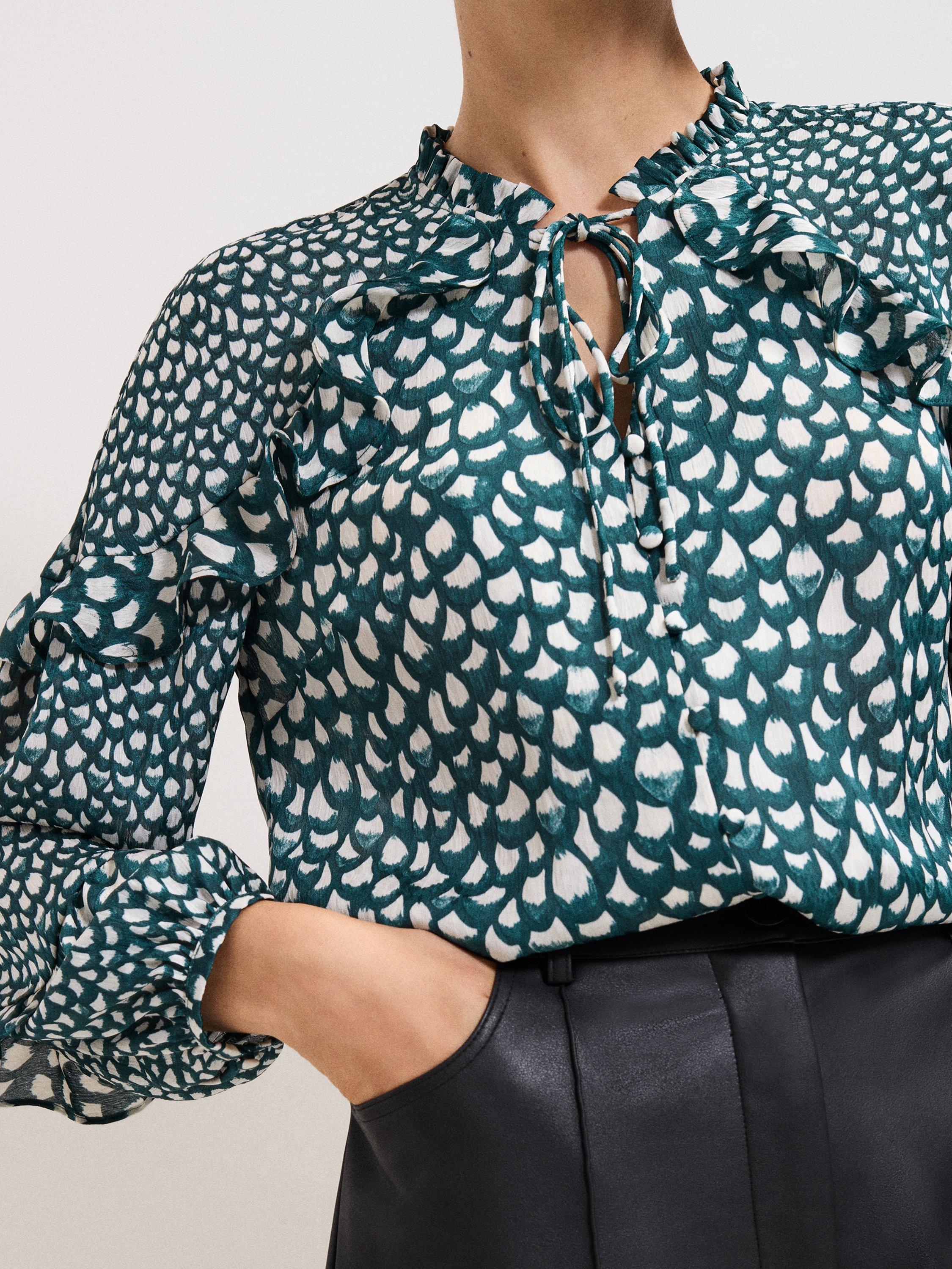 Product image 4 of 5, which shows Phase Eight Manon Frill Blouse, Green, 8