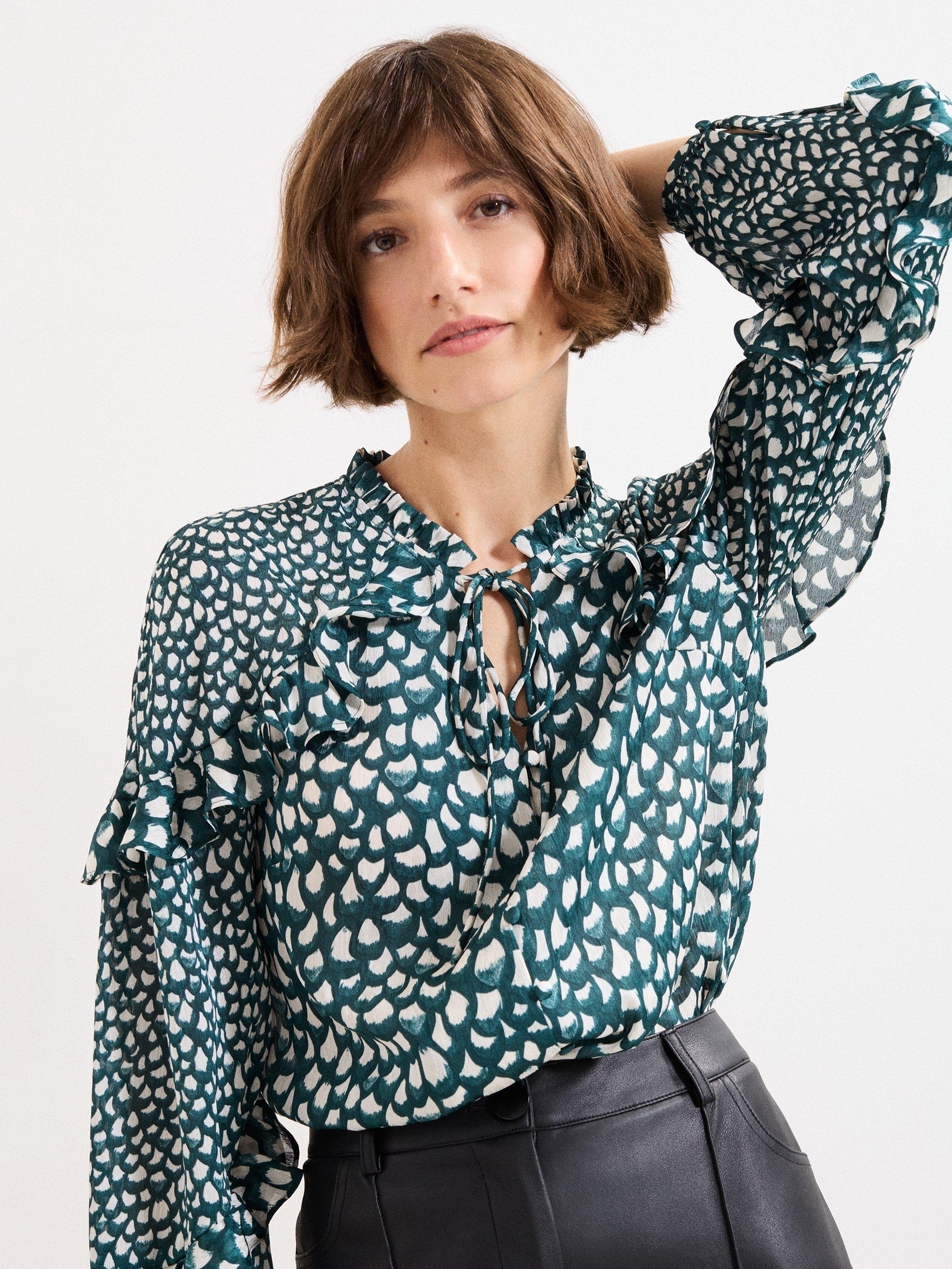 Product image 5 of 5, which shows Phase Eight Manon Frill Blouse, Green, 8