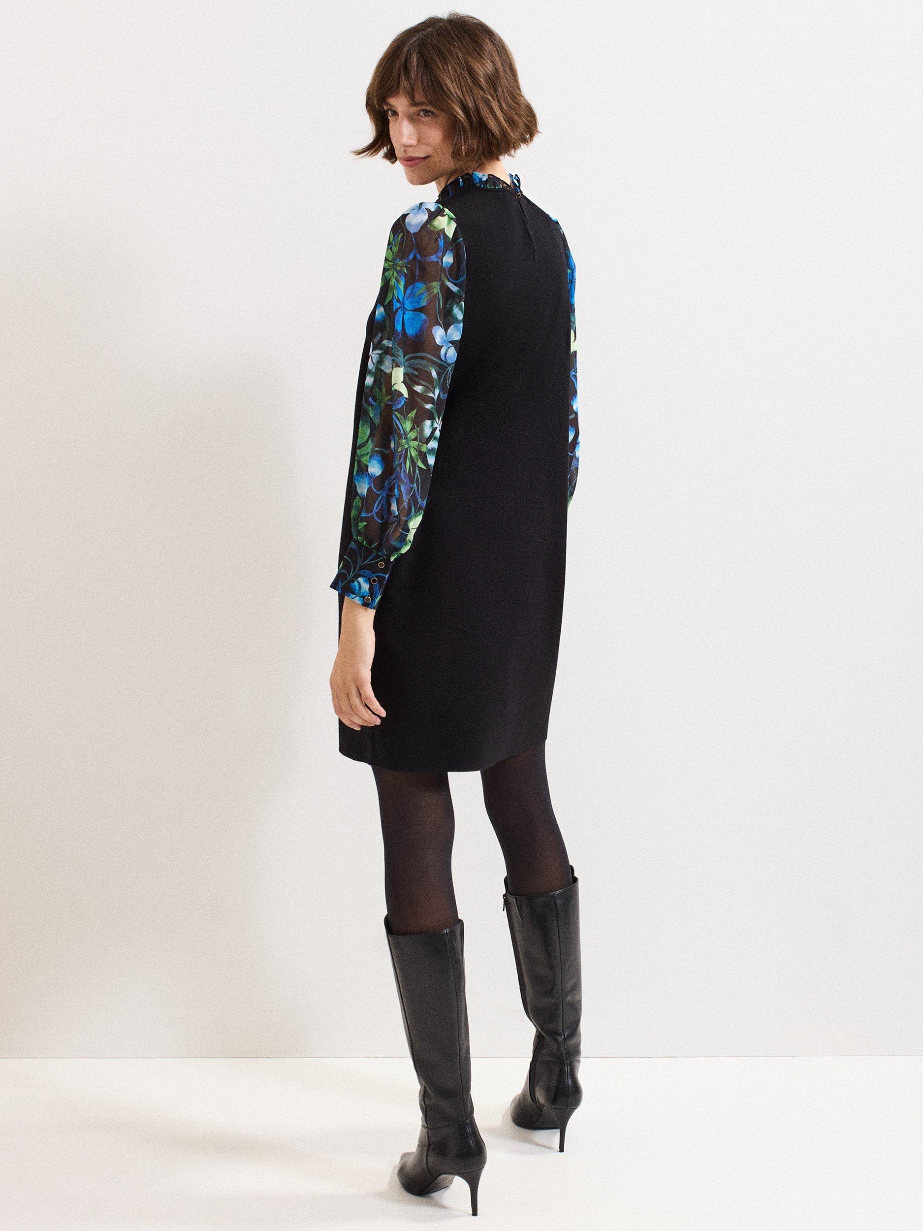 Product image 2 of 5, which shows Phase Eight Ramona Floral Sleeve Dress, Black/Multi, 6