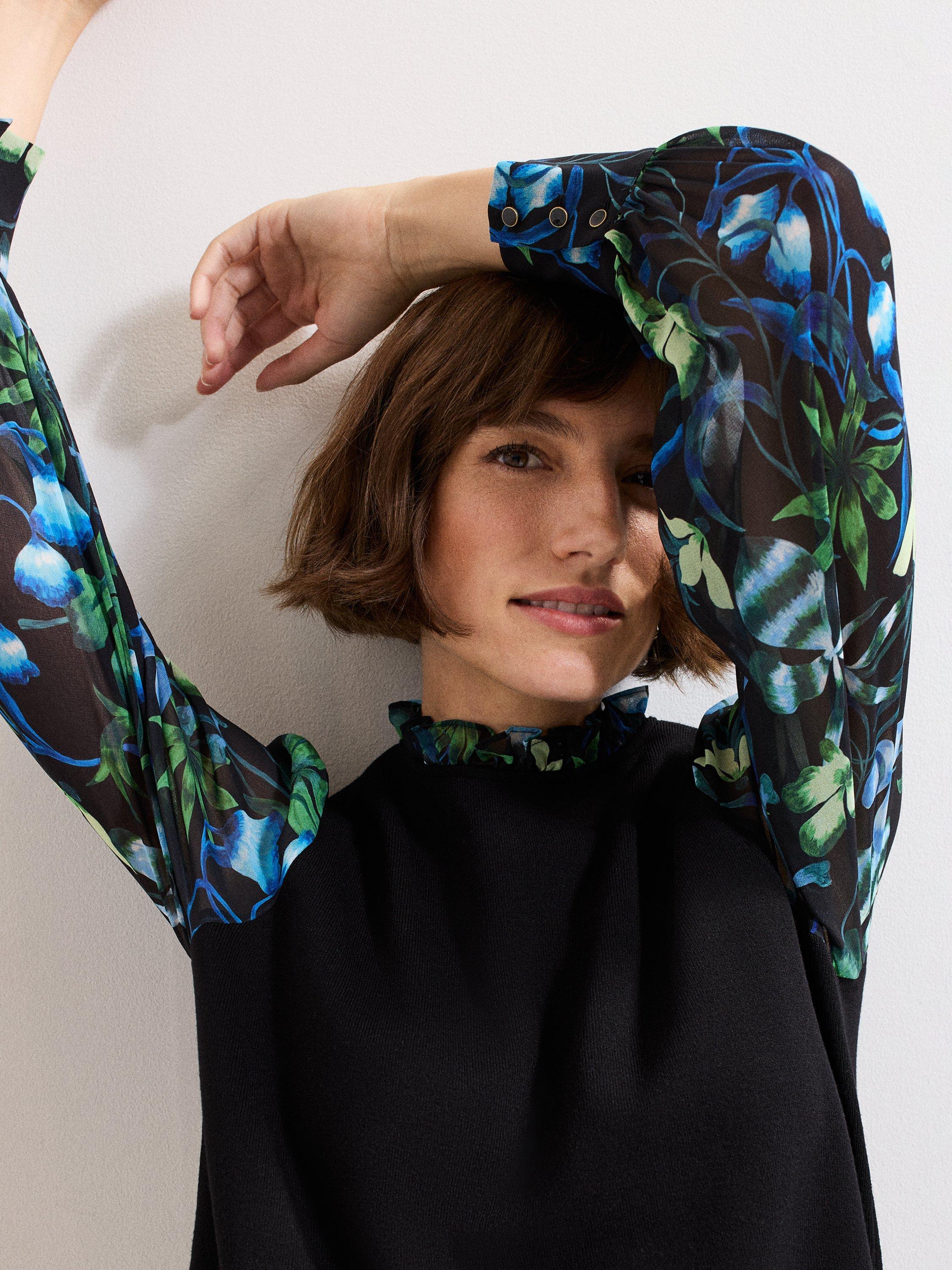 Product image 4 of 5, which shows Phase Eight Ramona Floral Sleeve Dress, Black/Multi, 6