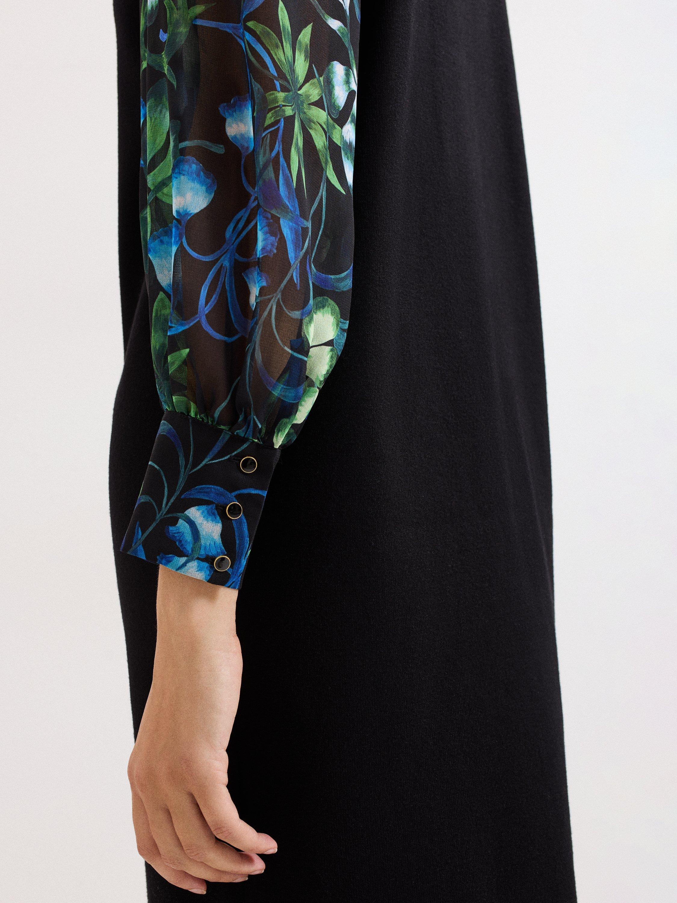 Product image 5 of 5, which shows Phase Eight Ramona Floral Sleeve Dress, Black/Multi, 6