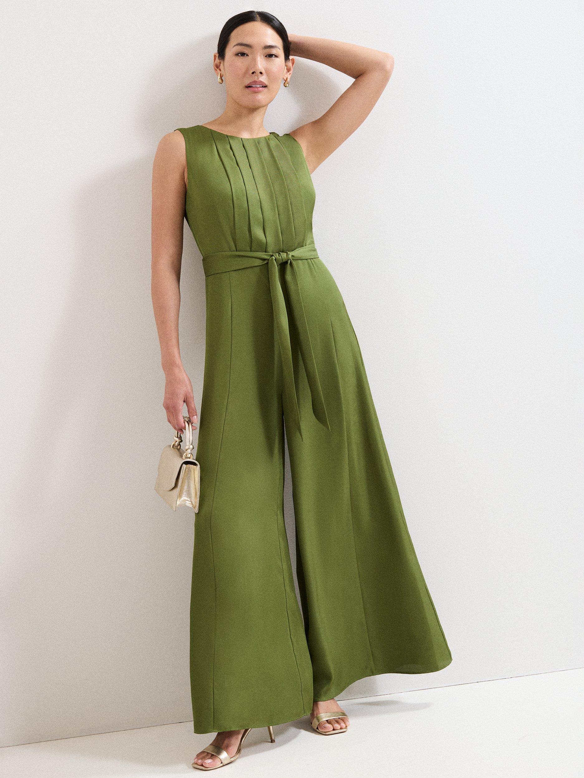 Product image 1 of 7, which shows Phase Eight Janine Wide Leg Jumpsuit, Green, 6