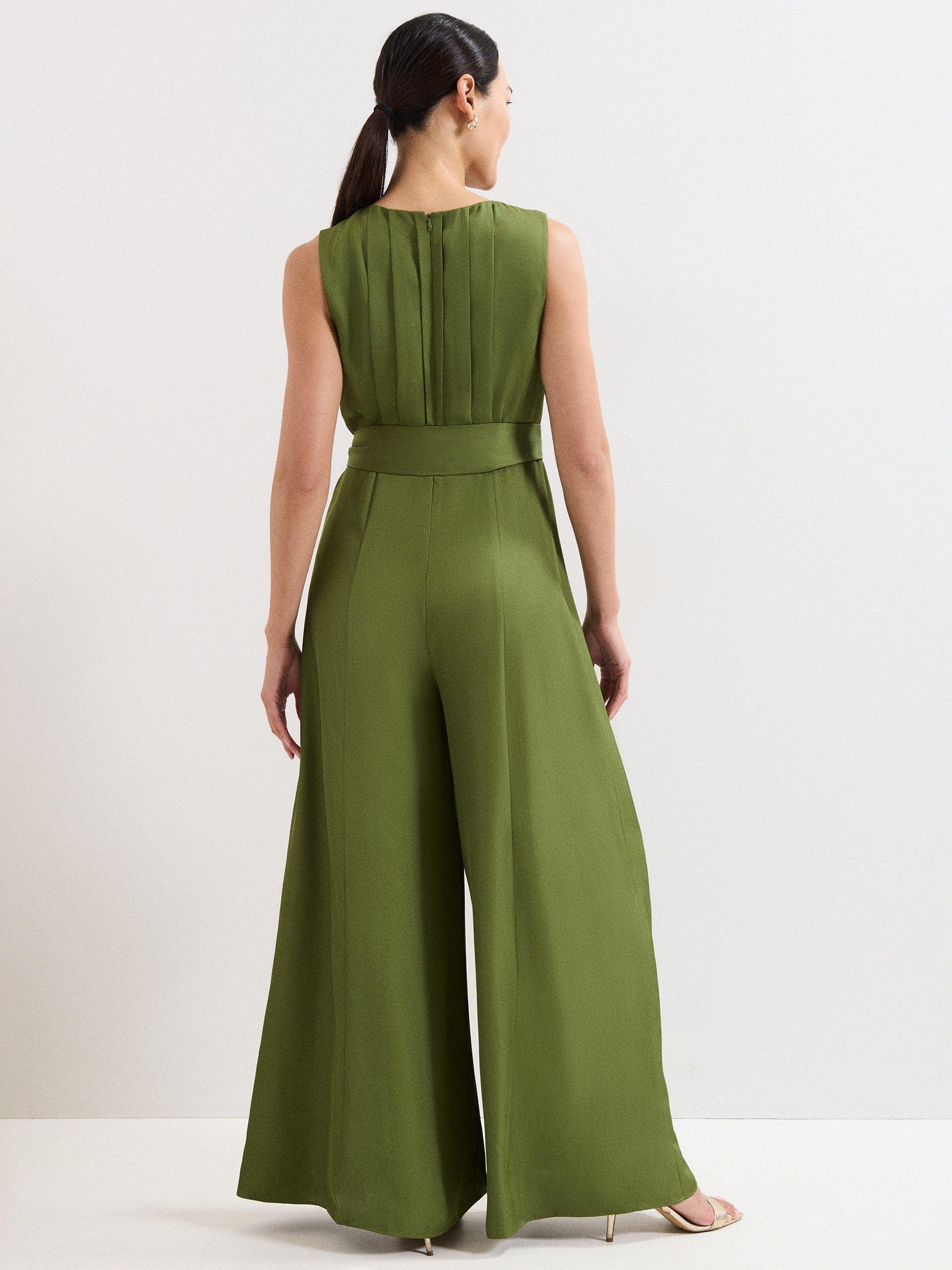 Product image 2 of 7, which shows Phase Eight Janine Wide Leg Jumpsuit, Green, 6