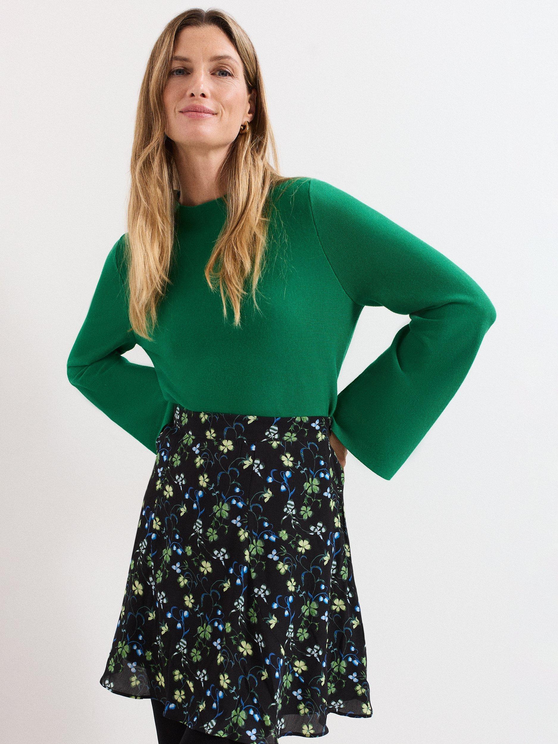 Product image 1 of 9, which shows Phase Eight Julia Peplum Knit Jumper, Green, XS