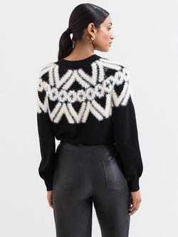 Phase Eight Karla Fair Isle Yoke Jumper, Black/Ivory - view 2, Black/Ivory