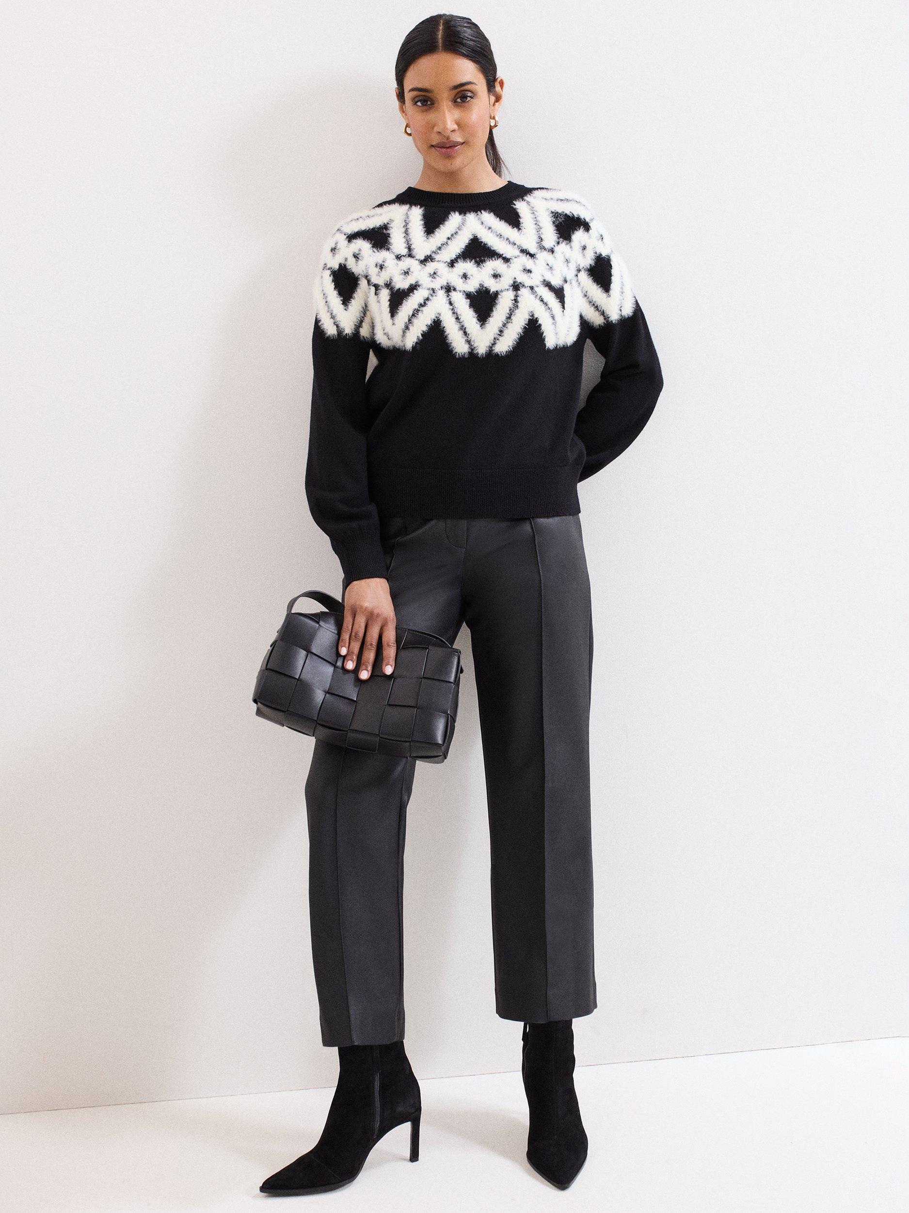 Product image 3 of 4, which shows Phase Eight Karla Fair Isle Yoke Jumper, Black/Ivory, S