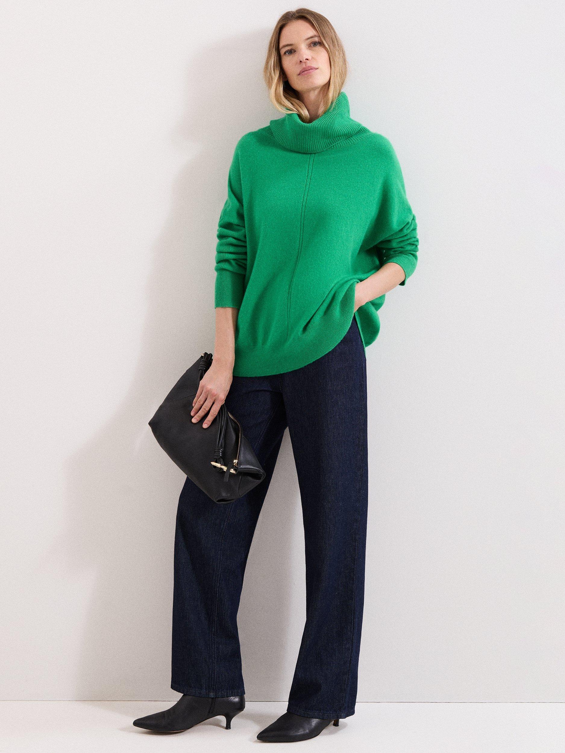Product image 3 of 8, which shows Phase Eight Saffron Wool Rich Roll Neck Jumper, Green, S