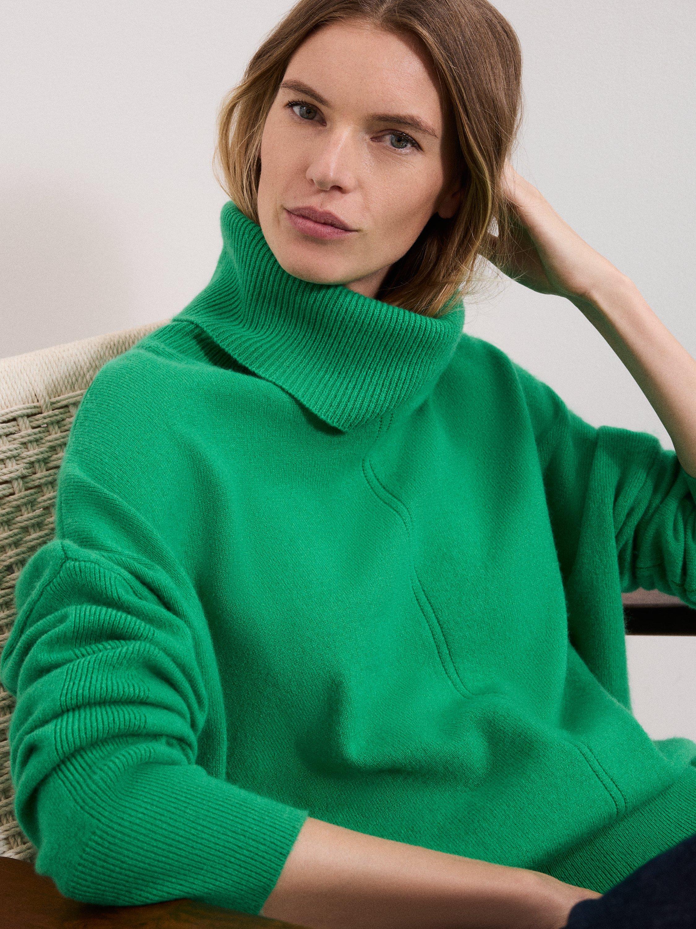 Product image 4 of 8, which shows Phase Eight Saffron Wool Rich Roll Neck Jumper, Green, S