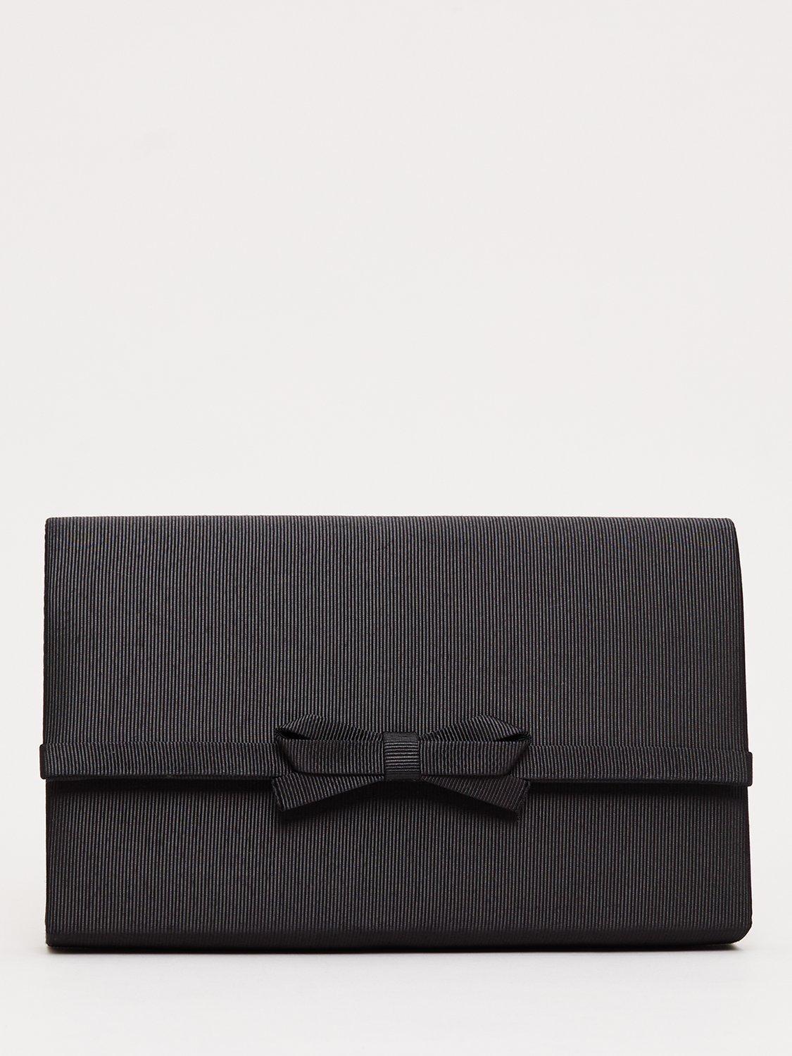 Product image 1 of 8, which shows Phase Eight Grosgrain Bow Clutch Bag, Black, One Size