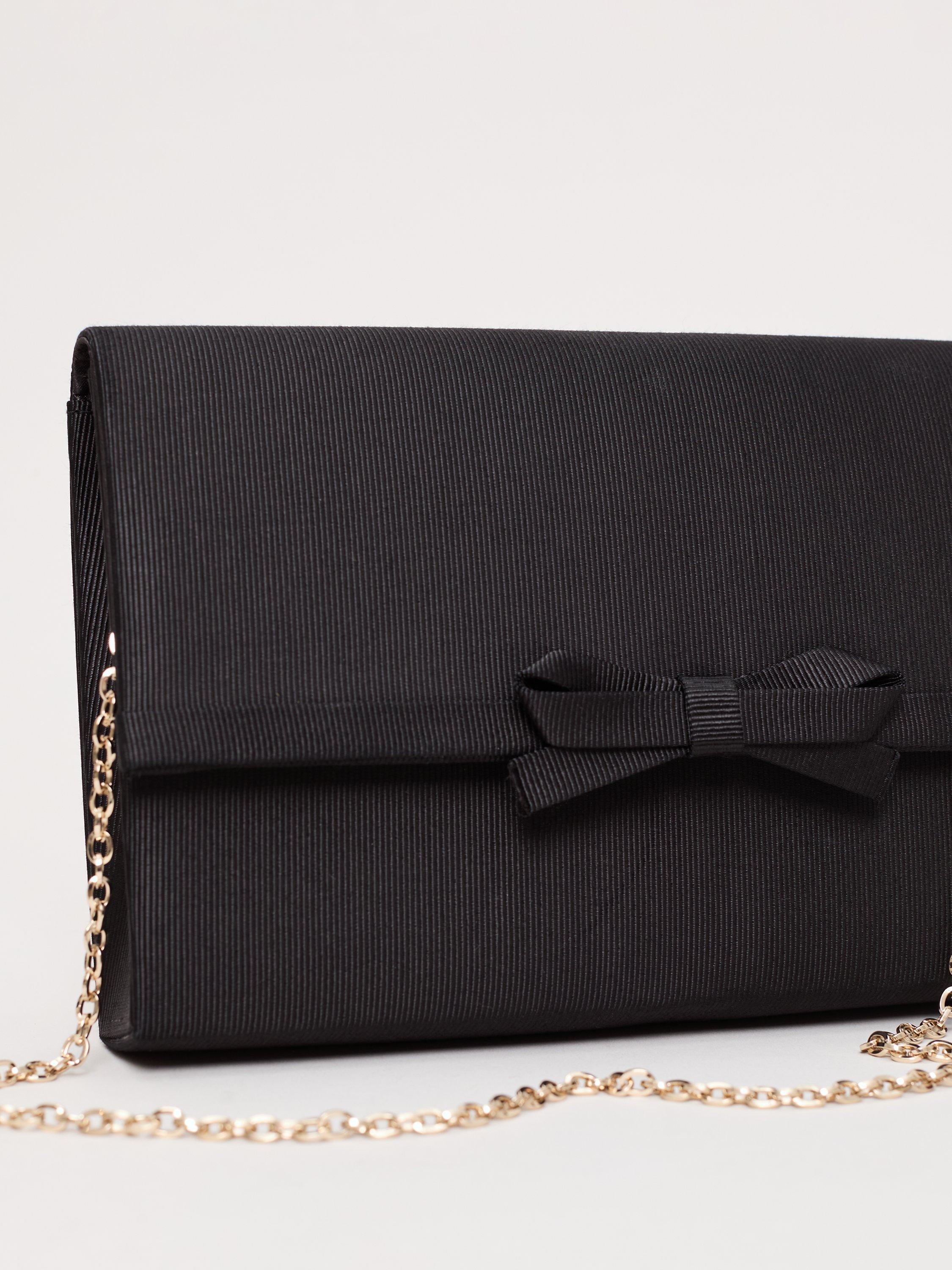 Product image 3 of 8, which shows Phase Eight Grosgrain Bow Clutch Bag, Black, One Size
