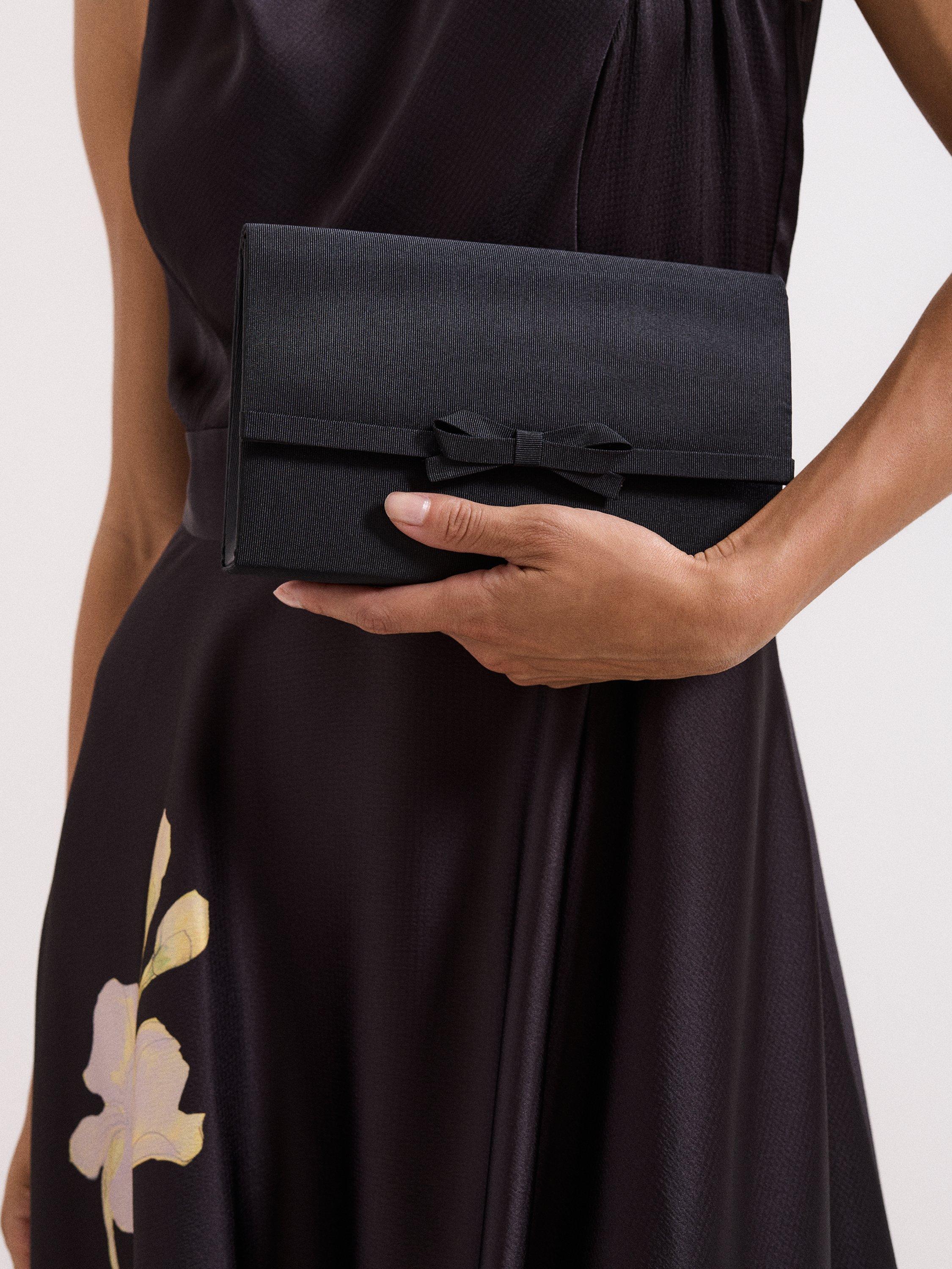 Product image 7 of 8, which shows Phase Eight Grosgrain Bow Clutch Bag, Black, One Size