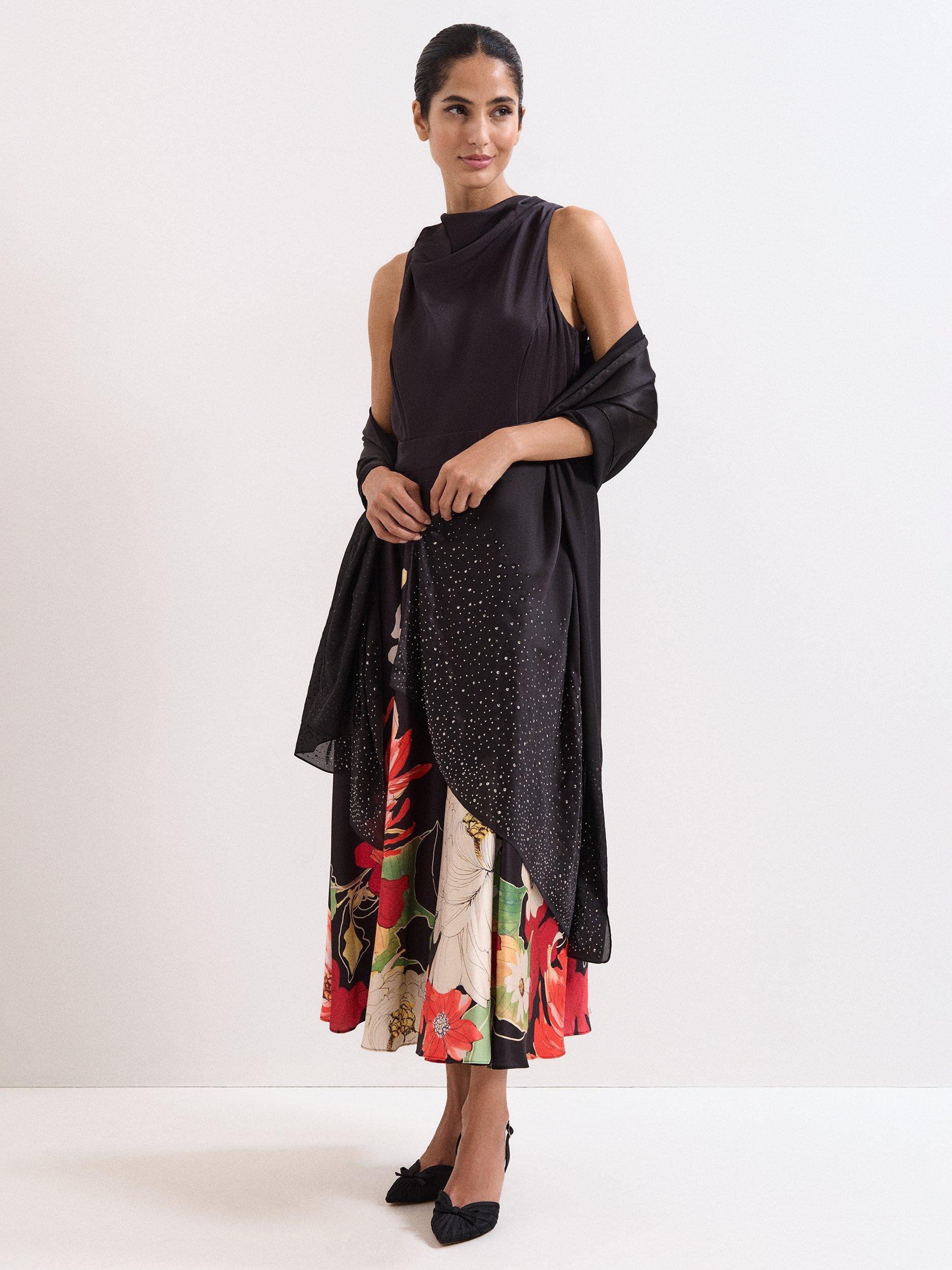 Product image 3 of 6, which shows Phase Eight Embellished Sparkle Scarf, Black, One Size